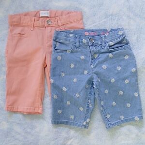The Children's Place Peach and Daisy-Print Denim Girls' Shorts Girls SZz 6X/7